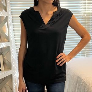 Black Satin Sleeveless Blouse - Size S